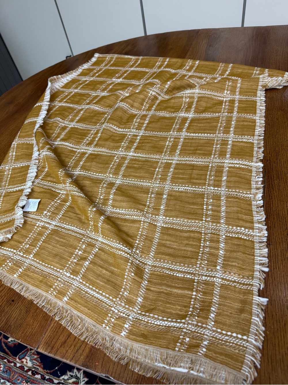 Madewell Mustard Plaid Blanket Scarf Wrap Fringe Large Shawl Wool Blend - Picture 10 of 10
